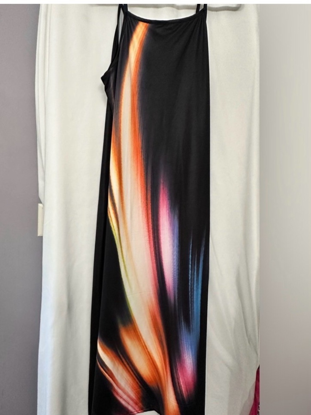Black Maxi Dress with Multicolor Brushstroke Print - Picture 3 of 7